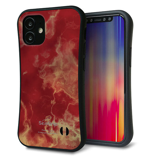 iPhone12 mini スマホケース 「SEA Grip」 グリップケース Sライン 【KM870 大理石RD】 UV印刷