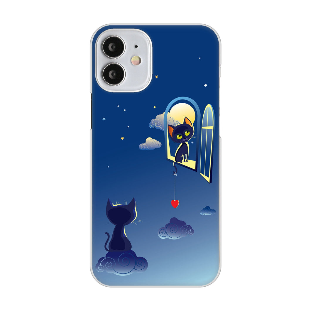 iPhone12 mini 高画質仕上げ 背面印刷 ハードケース 夜とネコ
