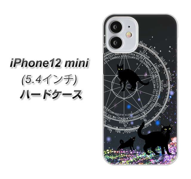 iPhone12 mini 高画質仕上げ 背面印刷 ハードケース【YJ330 魔法陣猫 キラキラ 黒猫】