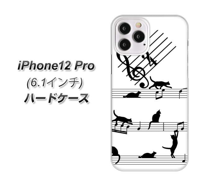 iPhone12 Pro 高画質仕上げ 背面印刷 ハードケース【1112 音符とじゃれるネコ2】