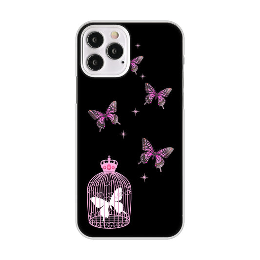 iPhone12 Pro 高画質仕上げ 背面印刷 ハードケース むかいあぐる 蝶の王冠鳥かご
