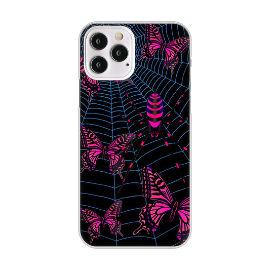 iPhone12 Pro 高画質仕上げ 背面印刷 ハードケース むかいあぐる 蜘蛛の巣に舞う蝶
