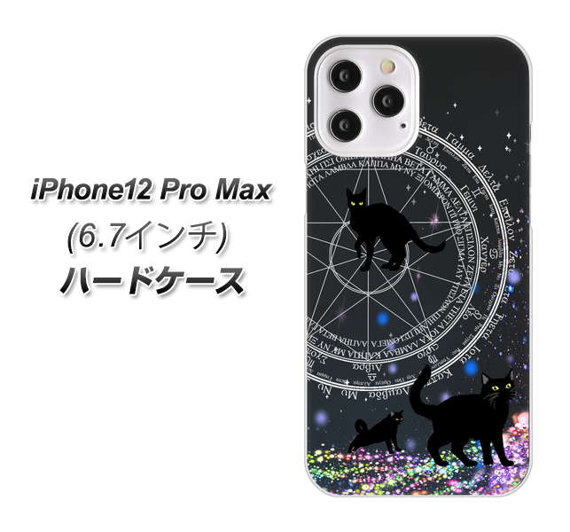 iPhone12 Pro Max 高画質仕上げ 背面印刷 ハードケース【YJ330 魔法陣猫 キラキラ 黒猫】