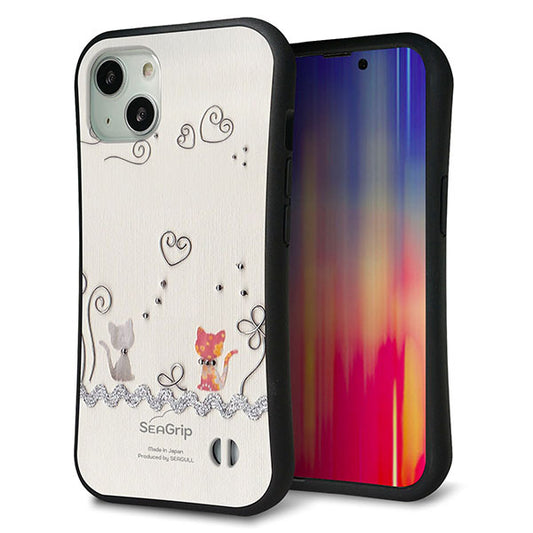 iPhone 13 スマホケース 「SEA Grip」 グリップケース Sライン 【1103 クラフト写真 ネコ (ワイヤー1) 】 UV印刷