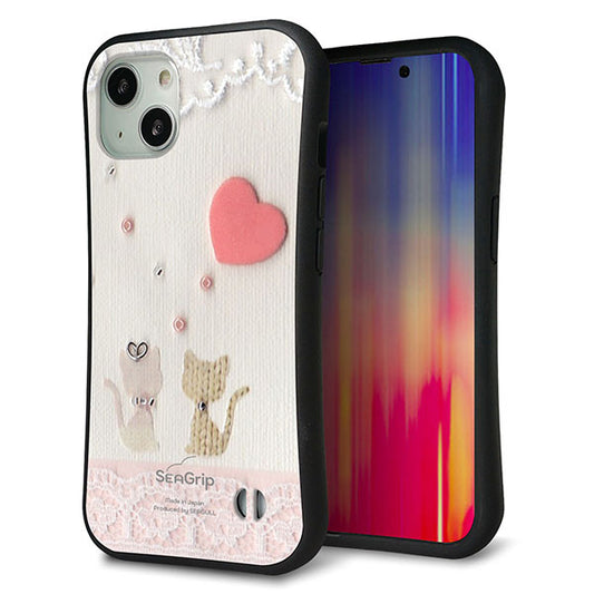 iPhone 13 スマホケース 「SEA Grip」 グリップケース Sライン 【1104 クラフト写真 ネコ (ハートM) 】 UV印刷