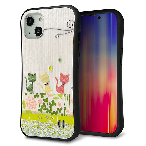 iPhone13 スマホケース 「SEA Grip」 グリップケース Sライン 【1106 クラフト写真 ネコ (ワイヤー2) 】 UV印刷