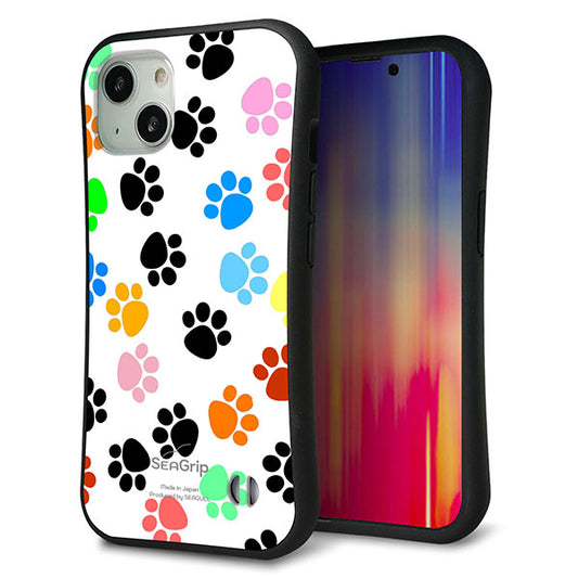 iPhone 13 スマホケース 「SEA Grip」 グリップケース Sライン 【1108 あしあとカラフル】 UV印刷