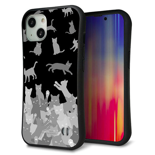 iPhone 13 スマホケース 「SEA Grip」 グリップケース Sライン 【AG887 ネコ積もり 黒】 UV印刷