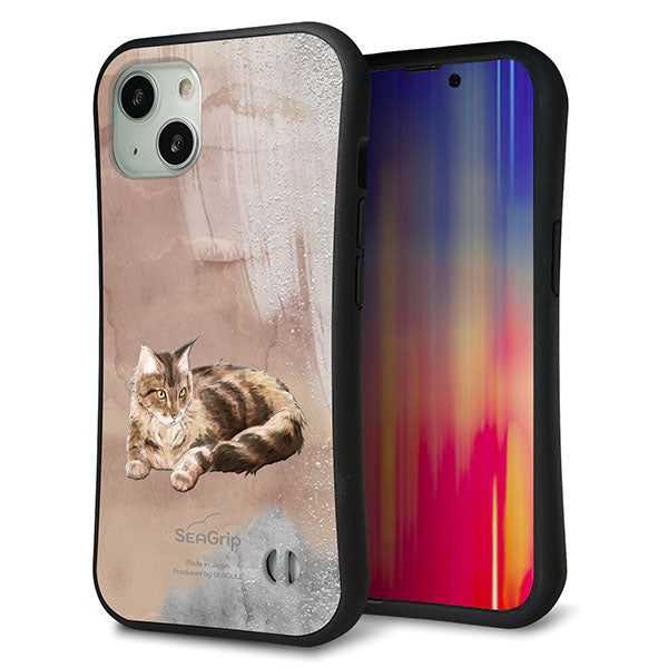 iPhone13 スマホケース 「SEA Grip」 グリップケース Sライン 【HA173 メインクーン+くすみカラー】 UV印刷