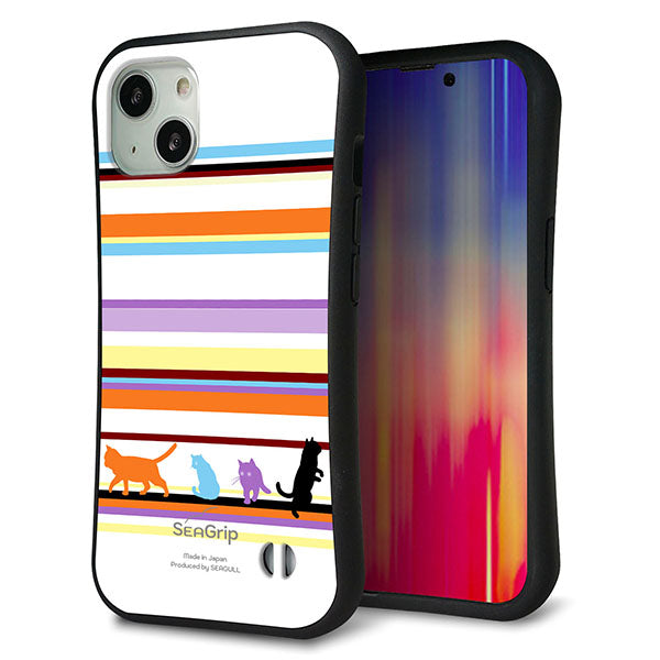 iPhone13 スマホケース 「SEA Grip」 グリップケース Sライン 【YA887 ストライプネコ01】 UV印刷