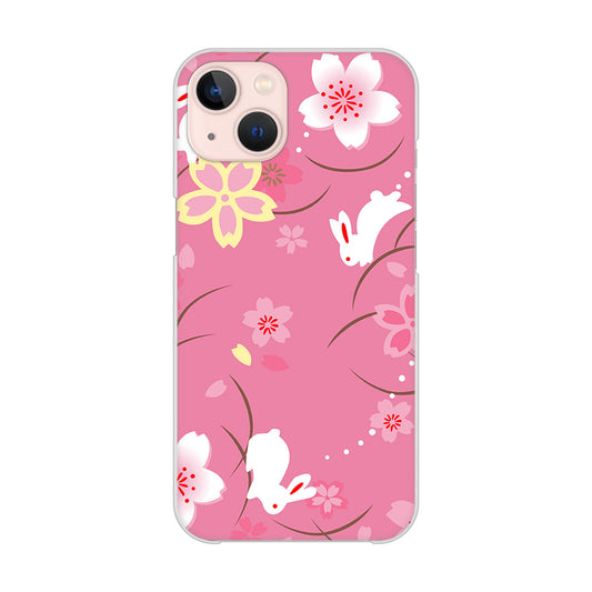 iPhone 13 149 桜と白うさぎ ハードケース 背面印刷