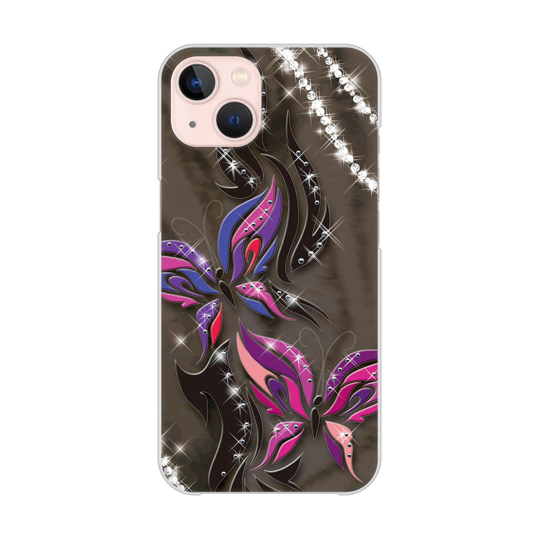 iPhone13 高画質仕上げ 背面印刷 ハードケース 【1164 キラめくストーンと蝶】