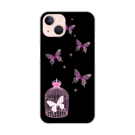 iPhone13 高画質仕上げ 背面印刷 ハードケース むかいあぐる 蝶の王冠鳥かご