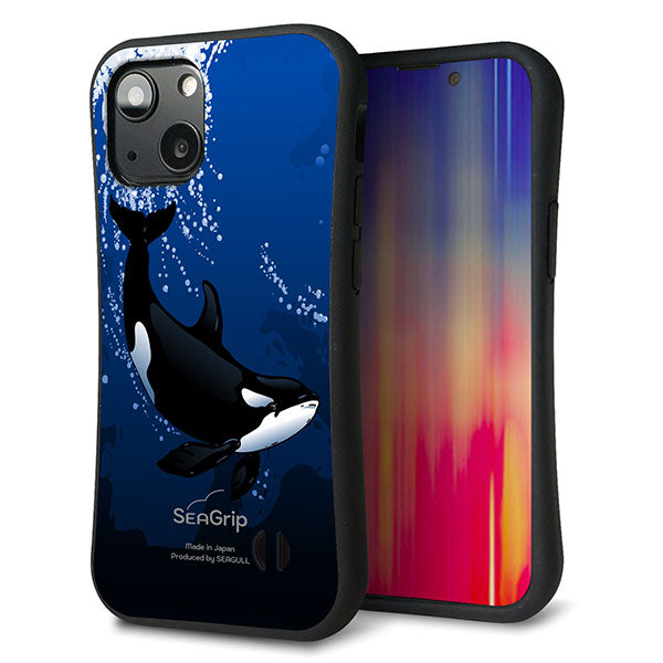 iPhone13 mini スマホケース 「SEA Grip」 グリップケース Sライン 【423 シャチ】 UV印刷