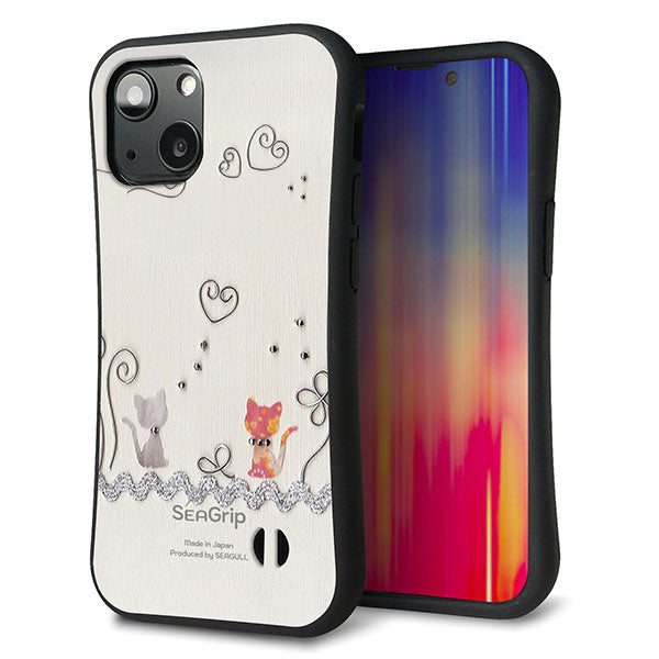 iPhone13 mini スマホケース 「SEA Grip」 グリップケース Sライン 【1103 クラフト写真 ネコ (ワイヤー1) 】 UV印刷