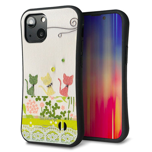 iPhone13 mini スマホケース 「SEA Grip」 グリップケース Sライン 【1106 クラフト写真 ネコ (ワイヤー2) 】 UV印刷