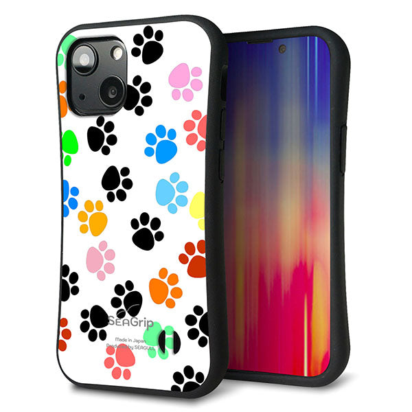 iPhone13 mini スマホケース 「SEA Grip」 グリップケース Sライン 【1108 あしあとカラフル】 UV印刷