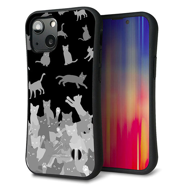 iPhone13 mini スマホケース 「SEA Grip」 グリップケース Sライン 【AG887 ネコ積もり 黒】 UV印刷