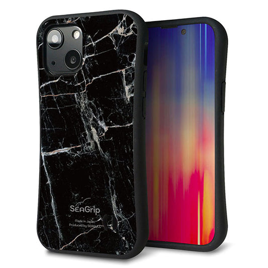 iPhone13 mini スマホケース 「SEA Grip」 グリップケース Sライン 【KM867 大理石BK】 UV印刷