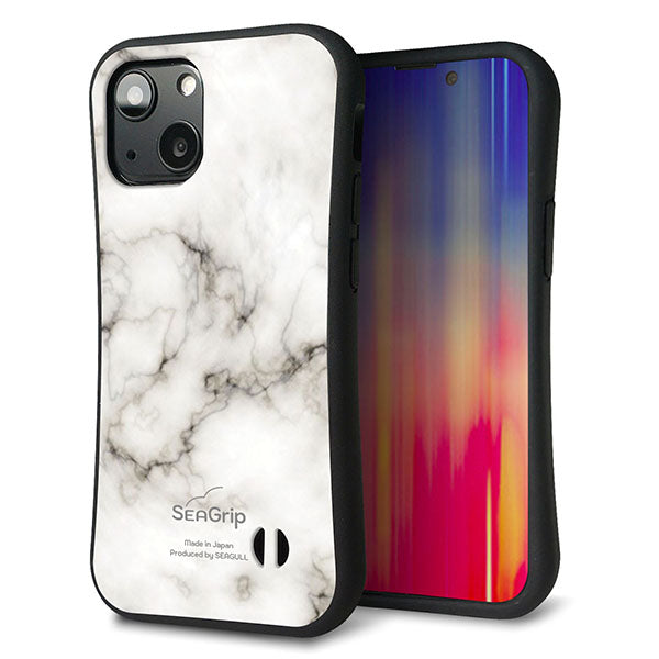 iPhone13 mini スマホケース 「SEA Grip」 グリップケース Sライン 【KM871 大理石WH】 UV印刷