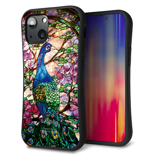 iPhone13 mini スマホケース 「SEA Grip」 グリップケース Sライン 【MA996 ステンドグラス クジャク】 UV印刷