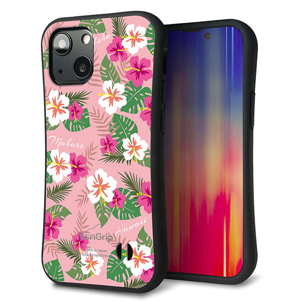 iPhone13 mini スマホケース 「SEA Grip」 グリップケース Sライン 【SC882 ハワイアンアロハレトロ ピンク】 UV印刷