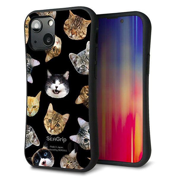 iPhone13 mini スマホケース 「SEA Grip」 グリップケース Sライン 【SC933 ねこどっと ブラック】 UV印刷
