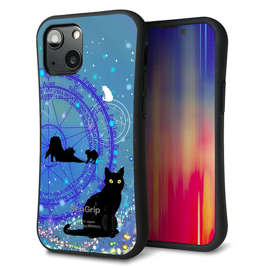 iPhone13 mini スマホケース 「SEA Grip」 グリップケース Sライン 【YJ327 魔法陣猫 キラキラ かわいい 】 UV印刷
