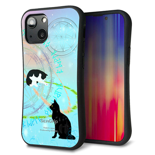 iPhone13 mini スマホケース 「SEA Grip」 グリップケース Sライン 【YJ329 魔法陣猫 キラキラ パステル 】 UV印刷