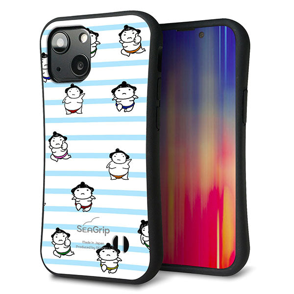 iPhone13 mini スマホケース 「SEA Grip」 グリップケース Sライン 【YK818 お相撲さん ブルー】 UV印刷