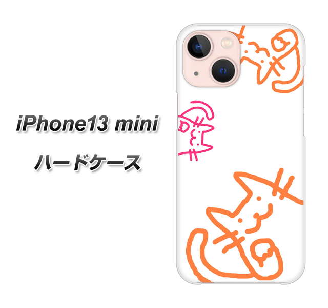 iPhone13 mini 高画質仕上げ 背面印刷 ハードケース【1098 手まねきする3匹のネコ】