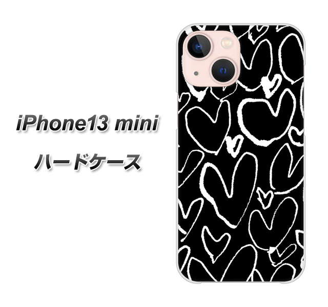 iPhone13 mini 高画質仕上げ 背面印刷 ハードケース【1124 ハート BK&WH】