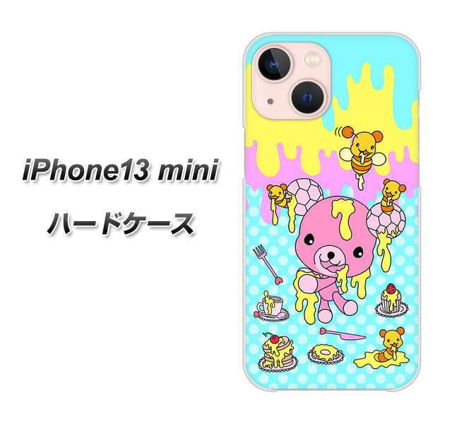 iPhone13 mini 高画質仕上げ 背面印刷 ハードケース【AG821 ハニベア(水玉水色)】