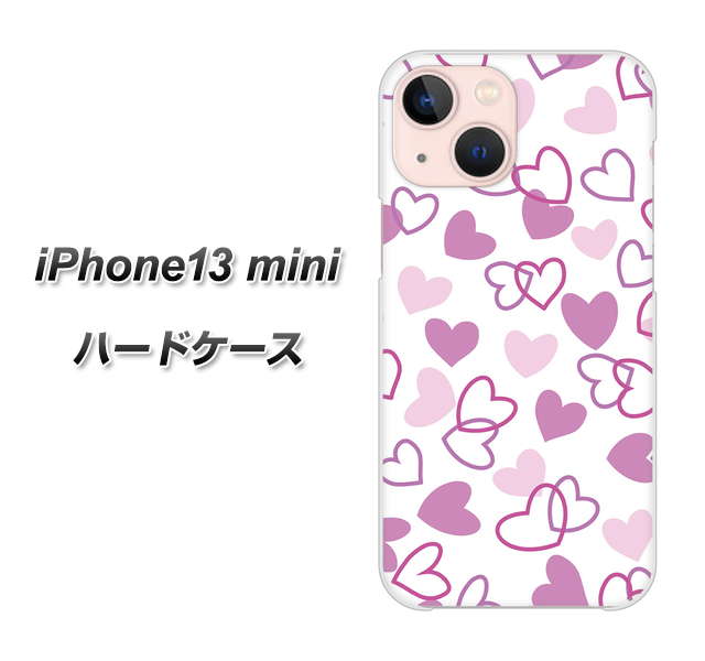 iPhone13 mini 高画質仕上げ 背面印刷 ハードケース【VA928 ハートがいっぱい パープル】