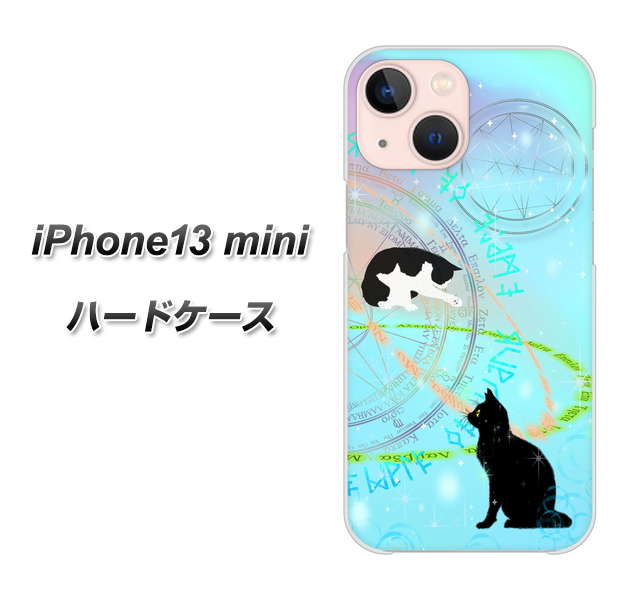 iPhone13 mini 高画質仕上げ 背面印刷 ハードケース【YJ329 魔法陣猫 キラキラ パステル】