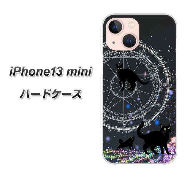 iPhone13 mini 高画質仕上げ 背面印刷 ハードケース【YJ330 魔法陣猫 キラキラ 黒猫】