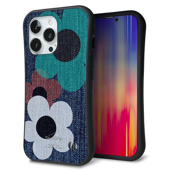 iPhone13 Pro スマホケース 「SEA Grip」 グリップケース Sライン 【EK869 ルーズフラワーinデニム】 UV印刷
