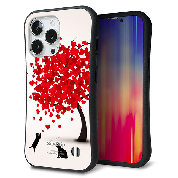 iPhone13 Pro スマホケース 「SEA Grip」 グリップケース Sライン 【EK915 二匹のネコとハートの木】 UV印刷