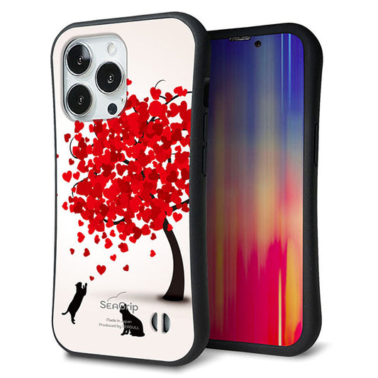 iPhone13 Pro スマホケース 「SEA Grip」 グリップケース Sライン 【EK915 二匹のネコとハートの木】 UV印刷