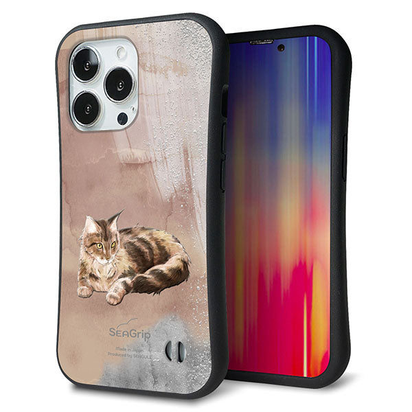 iPhone13 Pro スマホケース 「SEA Grip」 グリップケース Sライン 【HA173 メインクーン+くすみカラー】 UV印刷