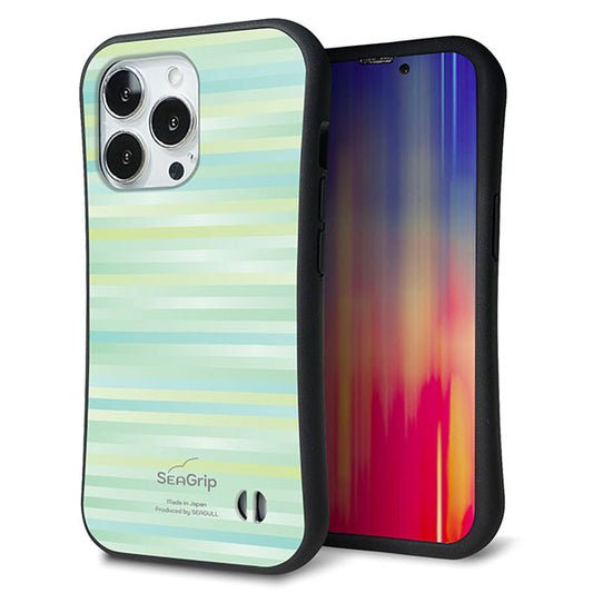 iPhone13 Pro スマホケース 「SEA Grip」 グリップケース Sライン 【IB908 グラデーションボーダー_グリーン】 UV印刷