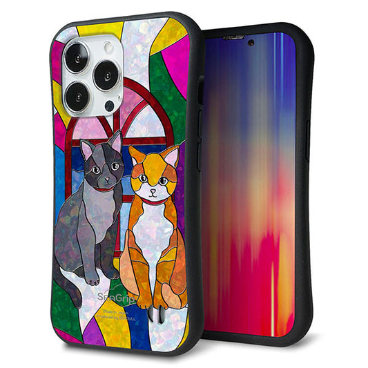 iPhone13 Pro スマホケース 「SEA Grip」 グリップケース Sライン 【MA995 ステンドグラス ネコ】 UV印刷