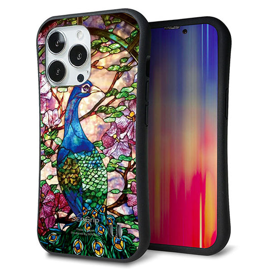 iPhone13 Pro スマホケース 「SEA Grip」 グリップケース Sライン 【MA996 ステンドグラス クジャク】 UV印刷