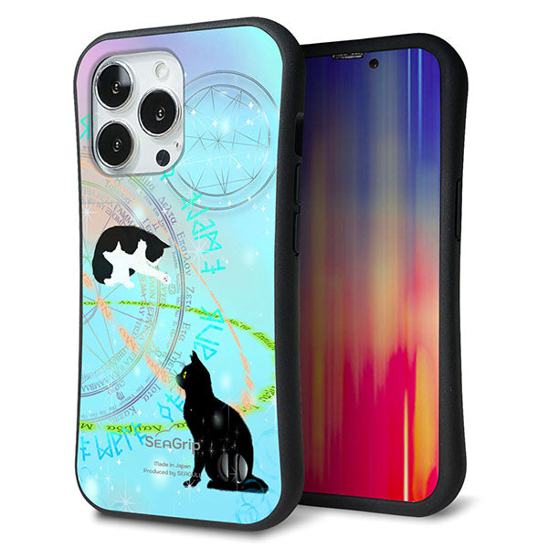iPhone13 Pro スマホケース 「SEA Grip」 グリップケース Sライン 【YJ329 魔法陣猫 キラキラ パステル 】 UV印刷