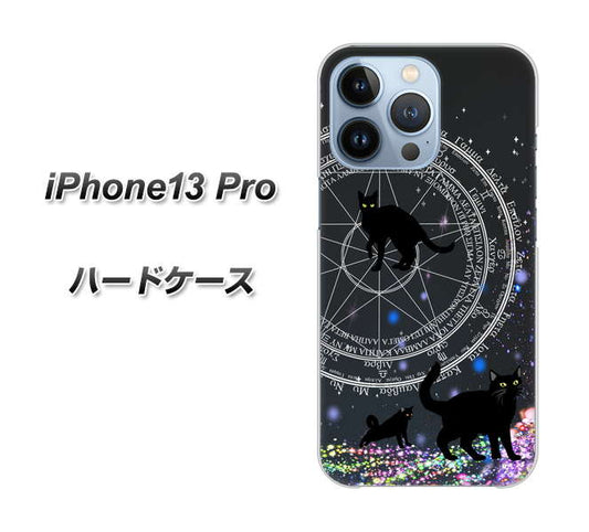 iPhone13 Pro 高画質仕上げ 背面印刷 ハードケース【YJ330 魔法陣猫　キラキラ 黒猫】