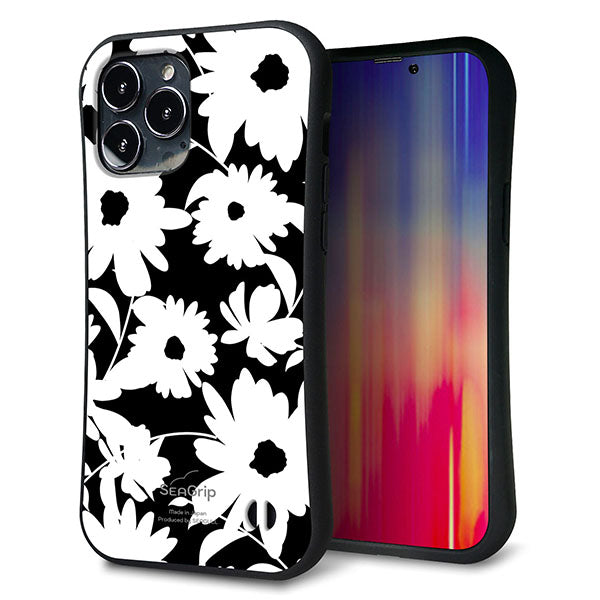 iPhone13 Pro Max スマホケース 「SEA Grip」 グリップケース Sライン 【SC915 花柄モノトーン 04】 UV印刷