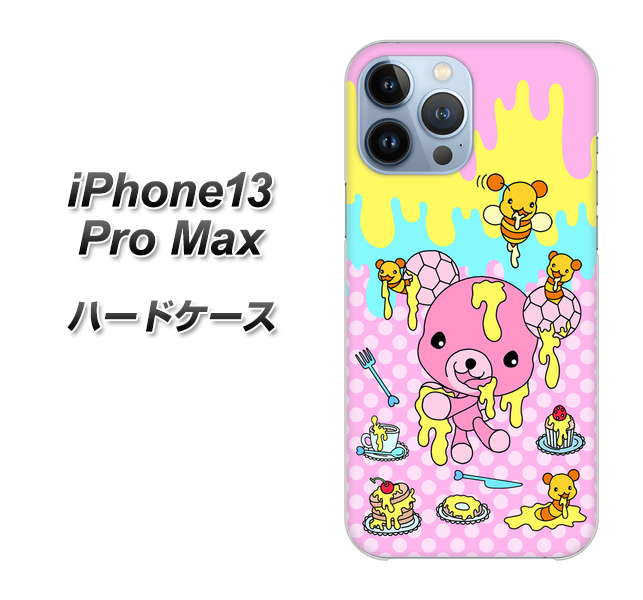 iPhone13 Pro Max 高画質仕上げ 背面印刷 ハードケース【AG822 ハニベア(水玉ピンク)】