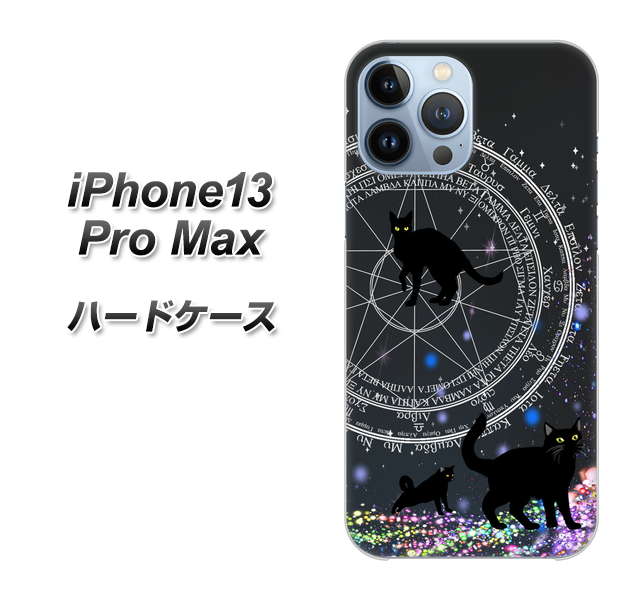 iPhone13 Pro Max 高画質仕上げ 背面印刷 ハードケース【YJ330 魔法陣猫 キラキラ 黒猫】