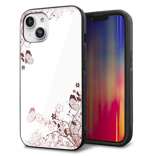 iPhone14 強化ガラス&TPUスマホケース ガラプリ【142 桔梗と桜と蝶】