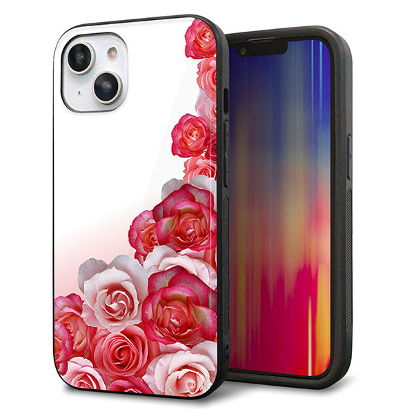 iPhone14 強化ガラス&TPUスマホケース ガラプリ【299 薔薇の壁】